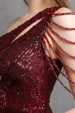 Vestidos de baile de sequin de sereia de ouro um ombro