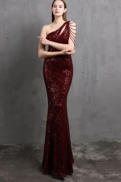 Vestidos de baile de sequin de sereia de ouro um ombro