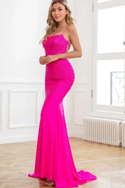 Vestidos de baile de sereia rosa rosa brilhante