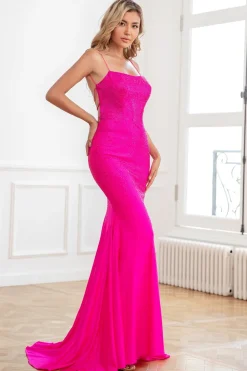 Vestidos de baile de sereia rosa rosa brilhante