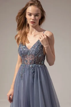 Vestidos de Cerimónia Longo de Pescoço em V com Fenda