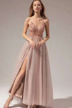 Vestidos de Cerimónia Longo de Pescoço em V com Fenda