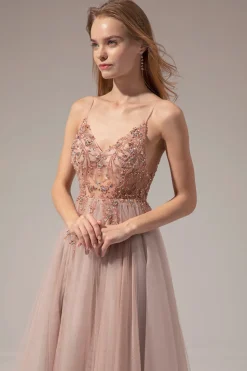 Vestidos de Cerimónia Longo de Pescoço em V com Fenda