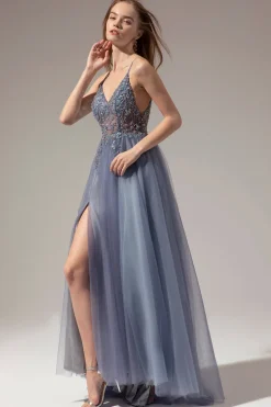 Vestidos de Cerimónia Longo de Pescoço em V com Fenda
