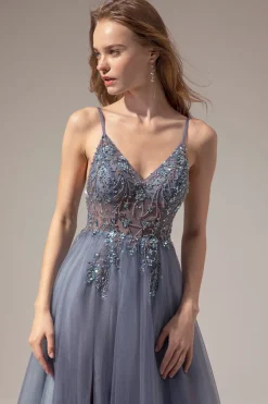 Vestidos de Cerimónia Longo de Pescoço em V com Fenda
