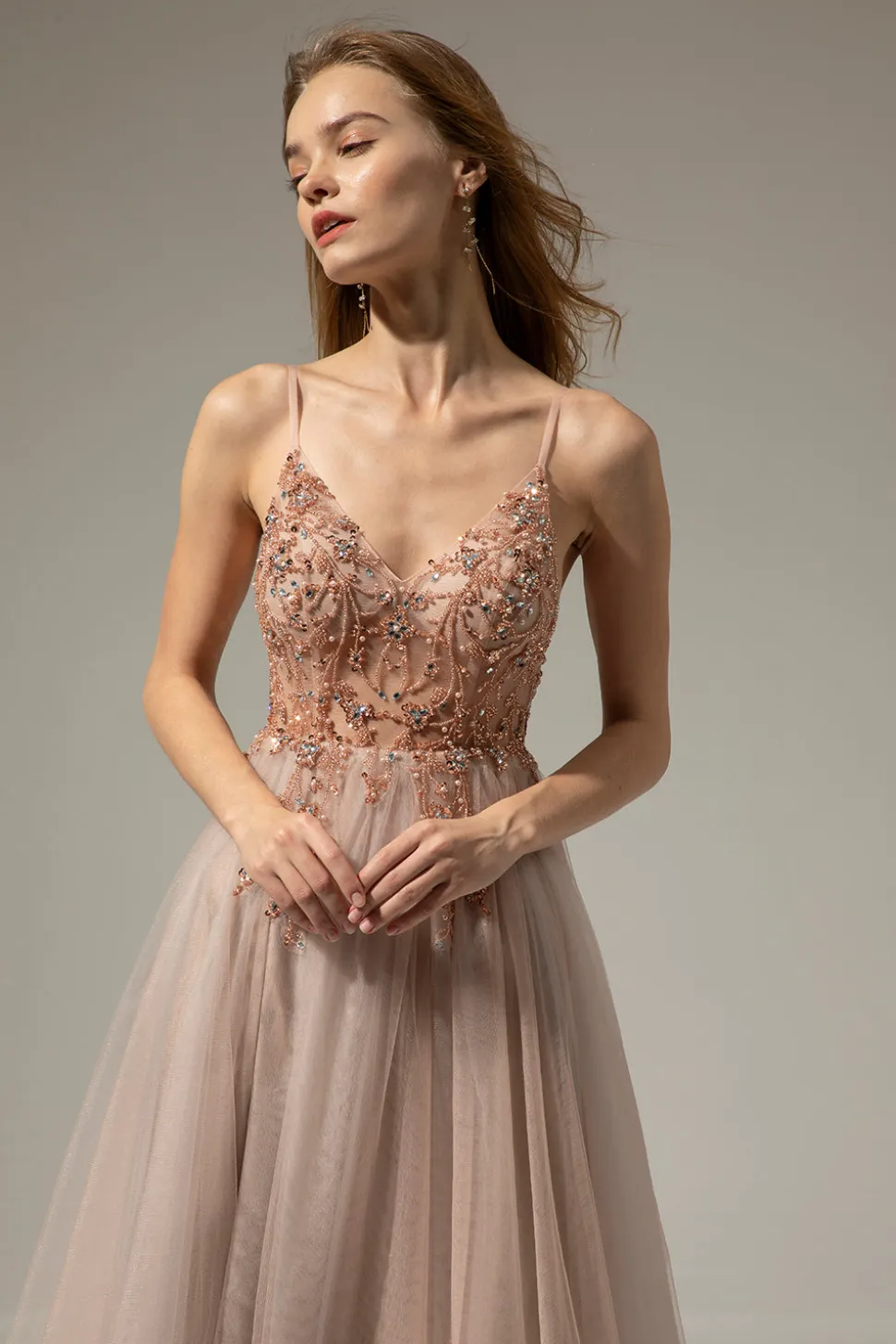 Vestidos de Cerimónia Longo de Pescoço em V com Fenda