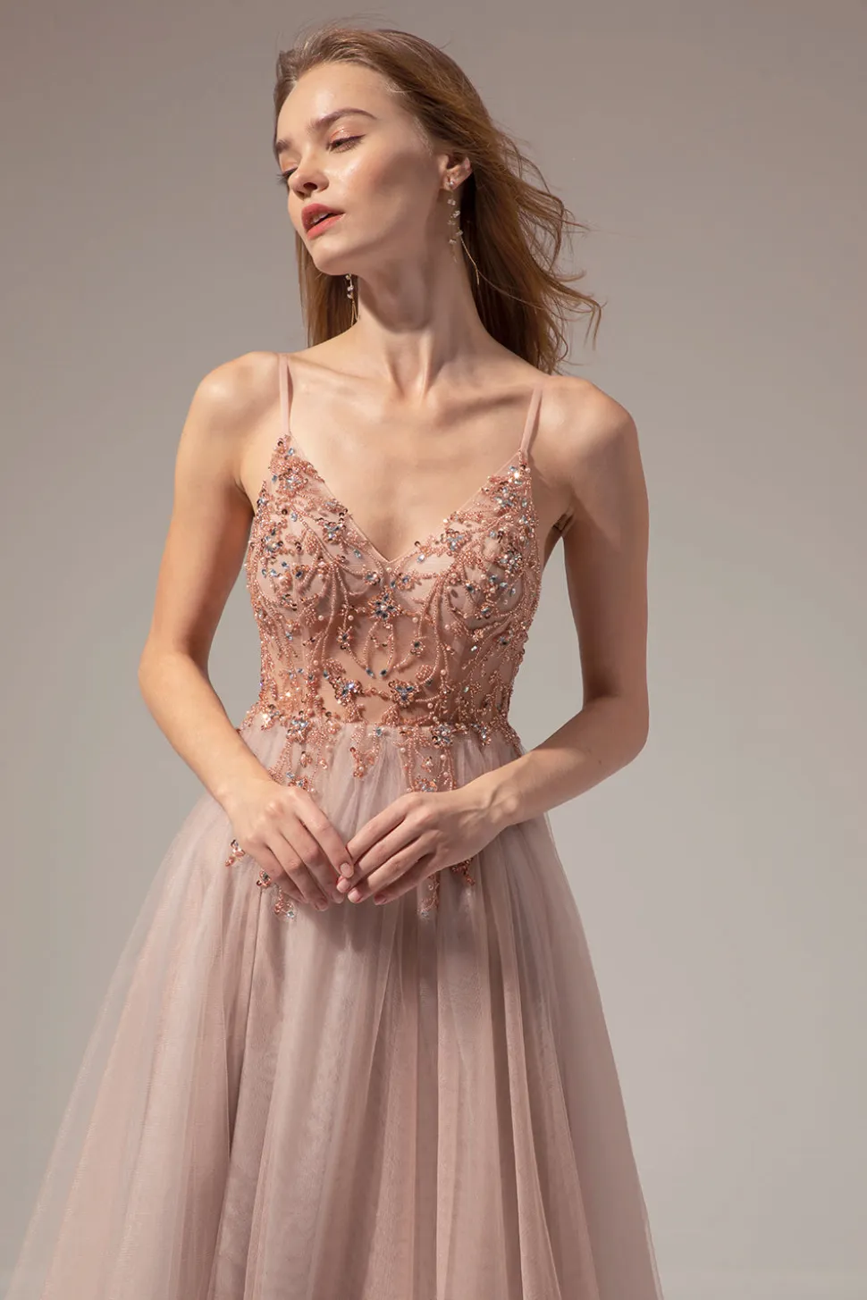 Vestidos de Cerimónia Longo de Pescoço em V com Fenda