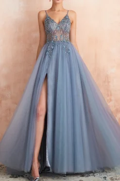 Vestidos de Cerimónia Longos Azuis Com Fenda