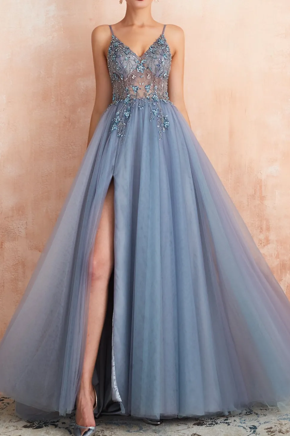 Vestidos de Cerimónia Longos Azuis Com Fenda