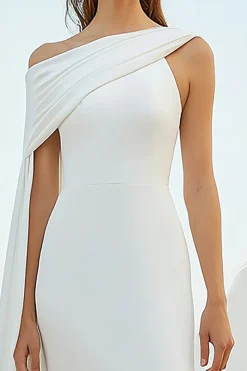 Vestidos de Noiva Bainha Branco Um Ombro Longo