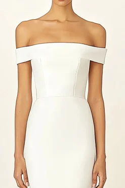 Vestidos de Noiva Branco Fora do Ombro Cetim Longo Bainha