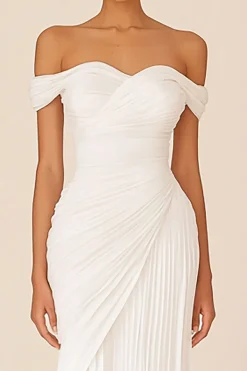 Vestidos de Noiva Branco Bainha Fora do Ombro Longo Ruched