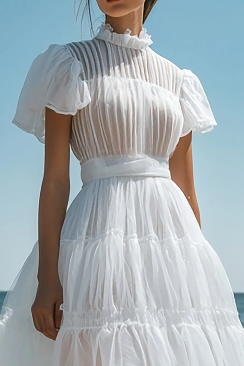 Vestidos de Noiva Branco Organza Mangas Curtas Linha-A