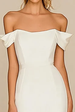 Vestidos de Noiva Branco Fora do Ombro Sereia Cetim Chiffon