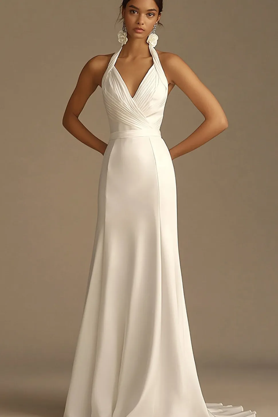 Vestidos de Noiva Cabeçada Branco Cetim Longo Sereia