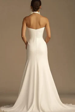 Vestidos de Noiva Cabeçada Branco Cetim Longo Sereia