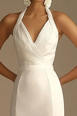 Vestidos de Noiva Cabeçada Branco Cetim Longo Sereia