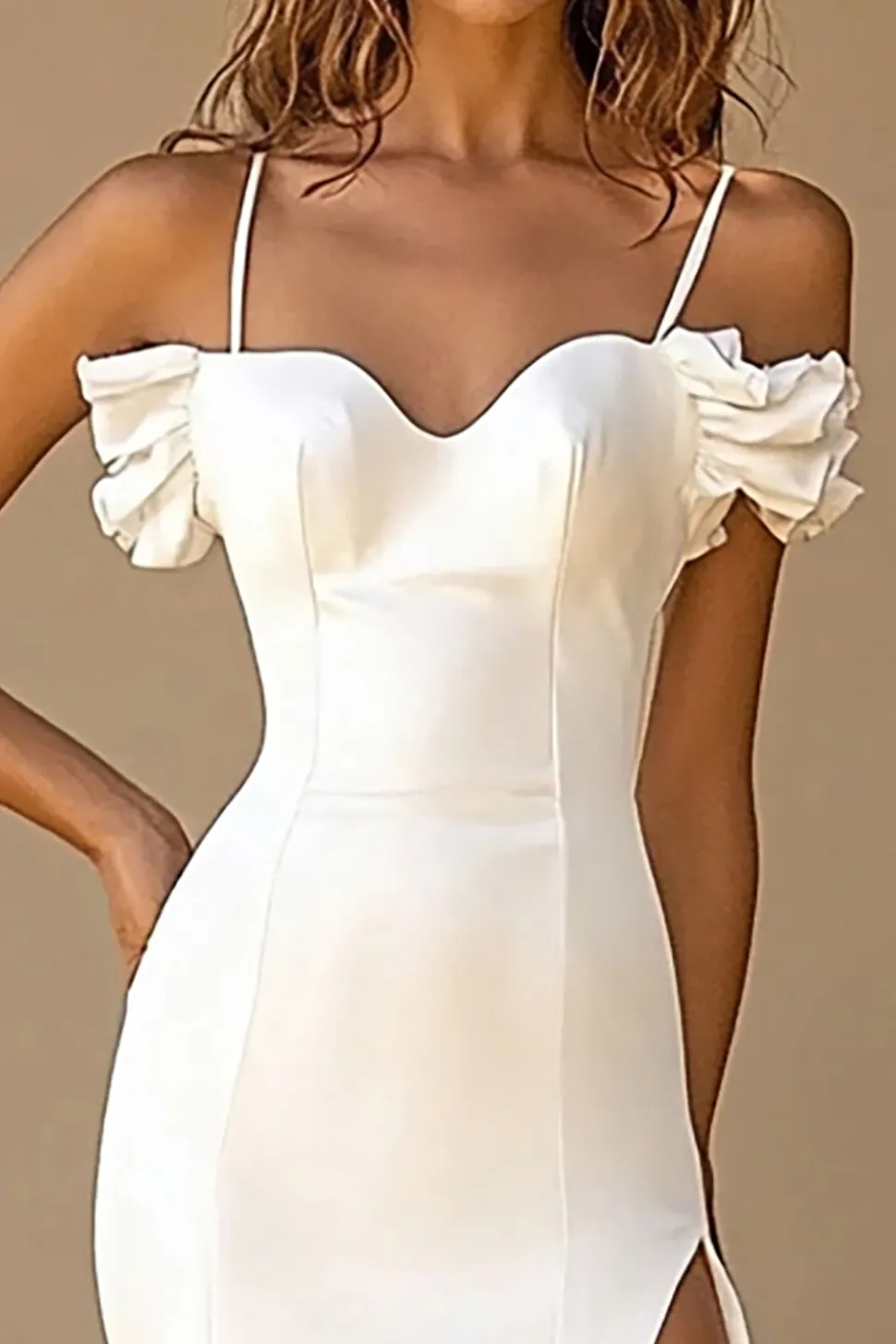Vestidos de Noiva com Fenda Branco Sereia Alças Finas Cetim Longo