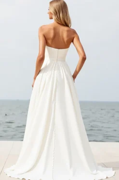 Vestidos de Noiva com Fenda Marfim Sem Alça Linha-A Chiffon Longo
