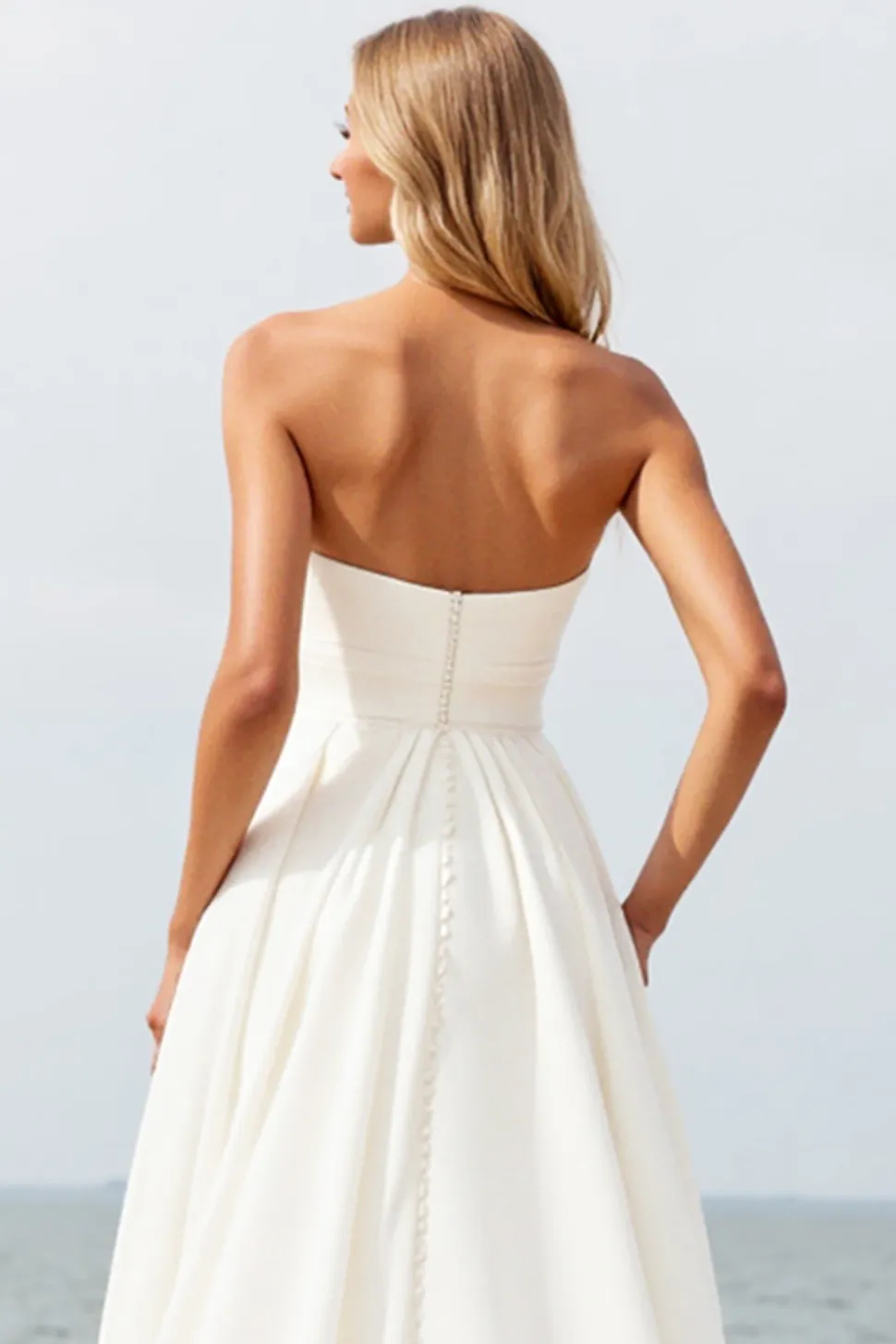 Vestidos de Noiva com Fenda Marfim Sem Alça Linha-A Chiffon Longo