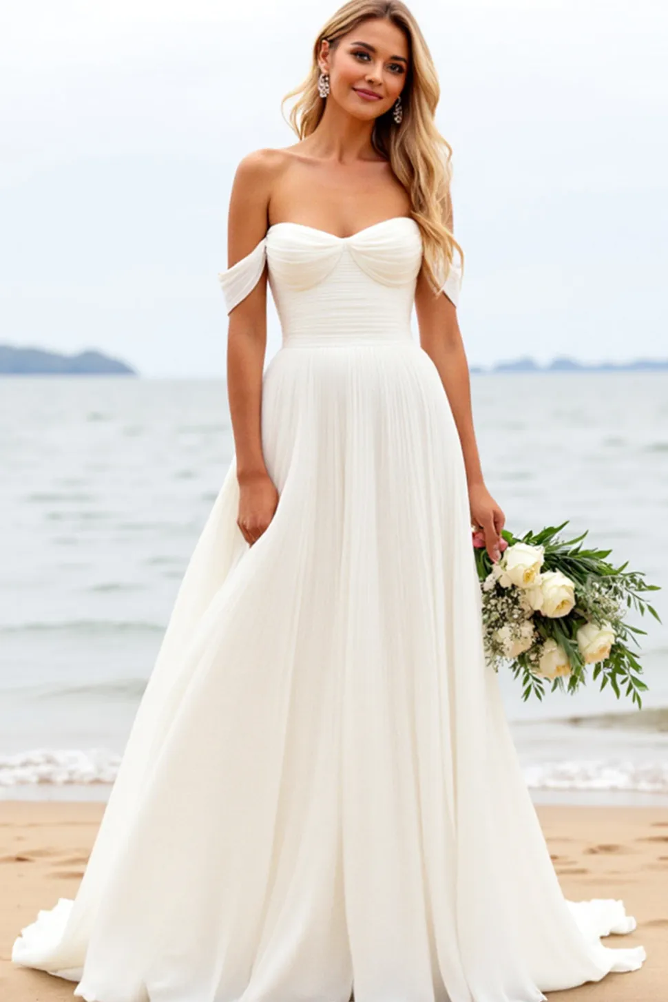 Vestidos de Noiva com Fenda Marfim De Baile/Princesa Longo Sem Ombros