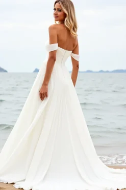 Vestidos de Noiva com Fenda Marfim De Baile/Princesa Longo Sem Ombros