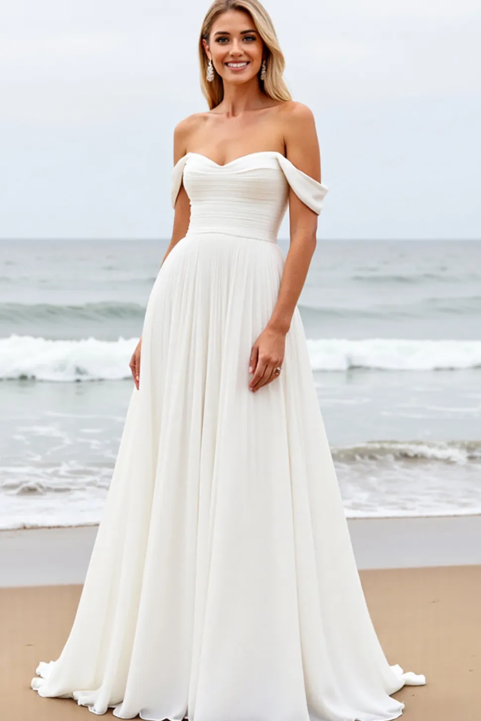 Vestidos de Noiva Fora do Ombro Plissado Linha-A