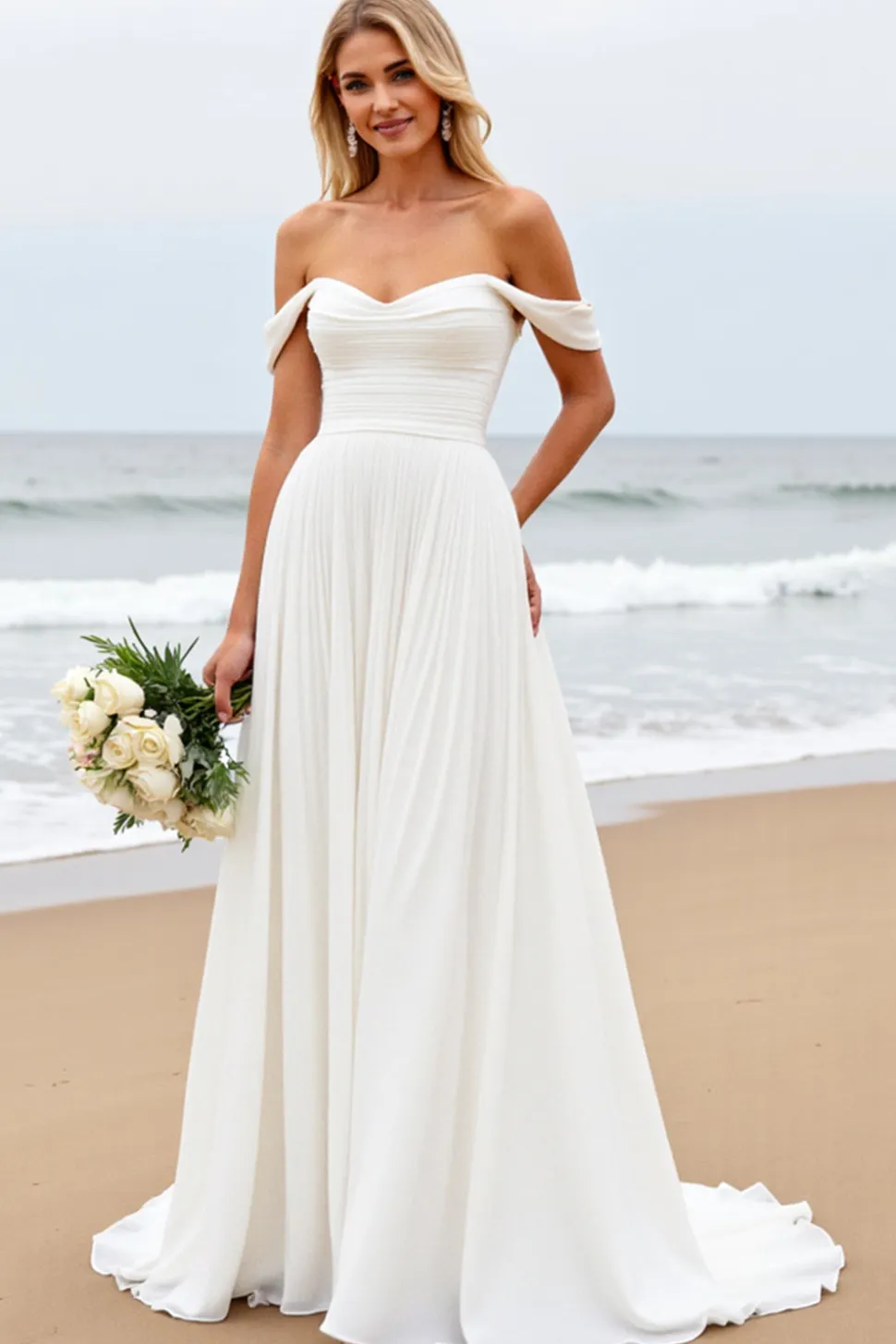 Vestidos de Noiva Fora do Ombro Plissado Linha-A