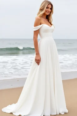 Vestidos de Noiva Fora do Ombro Plissado Linha-A
