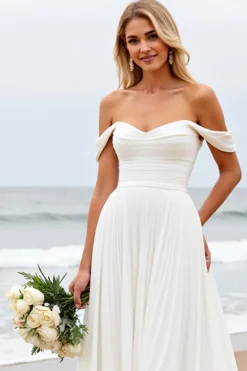 Vestidos de Noiva Fora do Ombro Plissado Linha-A
