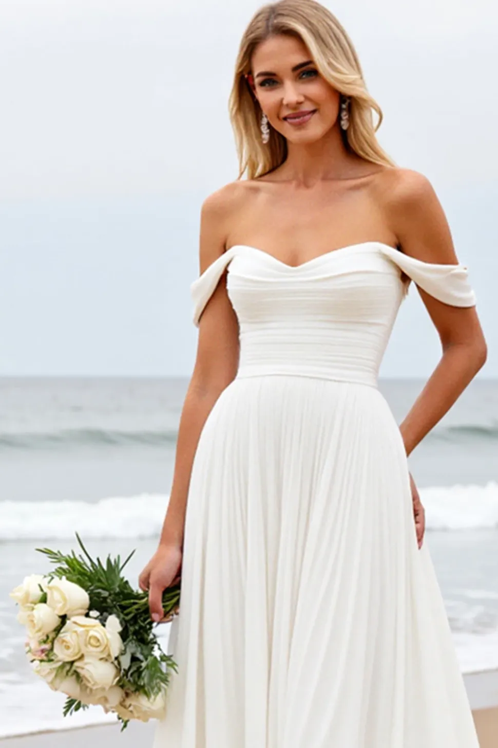 Vestidos de Noiva Fora do Ombro Plissado Linha-A