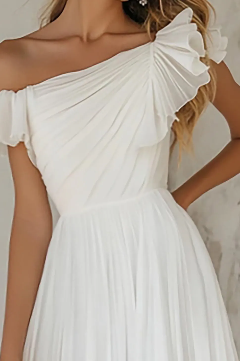 Vestidos de Noiva Longo Branco Fora do Ombro Linha-A