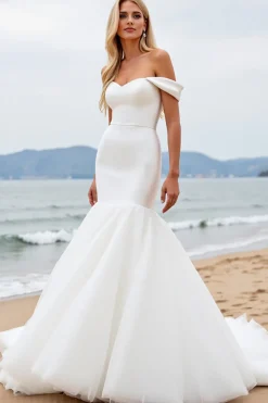 Vestidos de Noiva Longo Fora do Ombro Sereia Organza