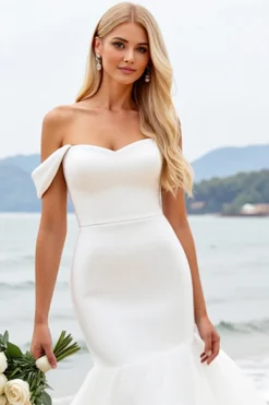 Vestidos de Noiva Longo Fora do Ombro Sereia Organza