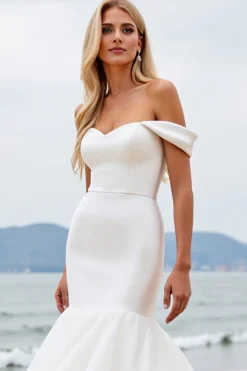 Vestidos de Noiva Longo Fora do Ombro Sereia Organza