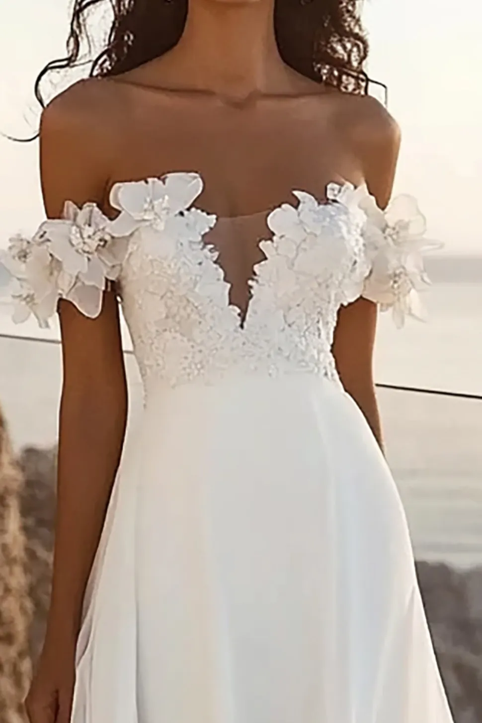 Vestidos de Noiva Marfim Fora do Ombro Linha-A Longo Apliques
