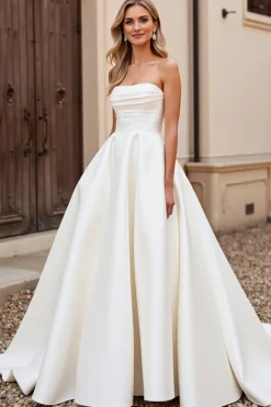 Vestidos de Noiva Sem Alças Longo Linha-A Cetim