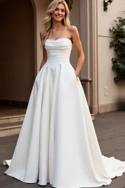 Vestidos de Noiva Sem Alças Longo Linha-A Cetim