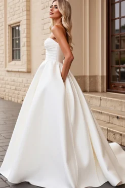 Vestidos de Noiva Sem Alças Longo Linha-A Cetim