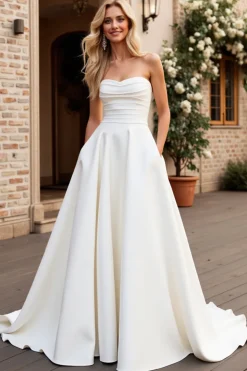 Vestidos de Noiva Sem Alças Longo Linha-A Cetim