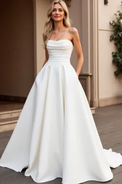 Vestidos de Noiva Sem Alças Longo Linha-A Cetim