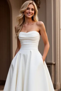 Vestidos de Noiva Sem Alças Longo Linha-A Cetim