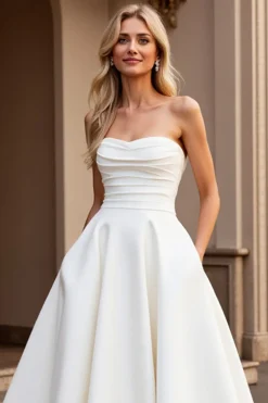 Vestidos de Noiva Sem Alças Longo Linha-A Cetim