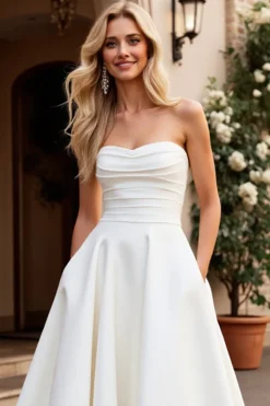 Vestidos de Noiva Sem Alças Longo Linha-A Cetim