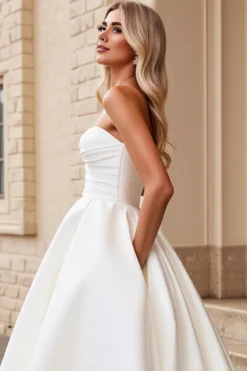Vestidos de Noiva Sem Alças Longo Linha-A Cetim