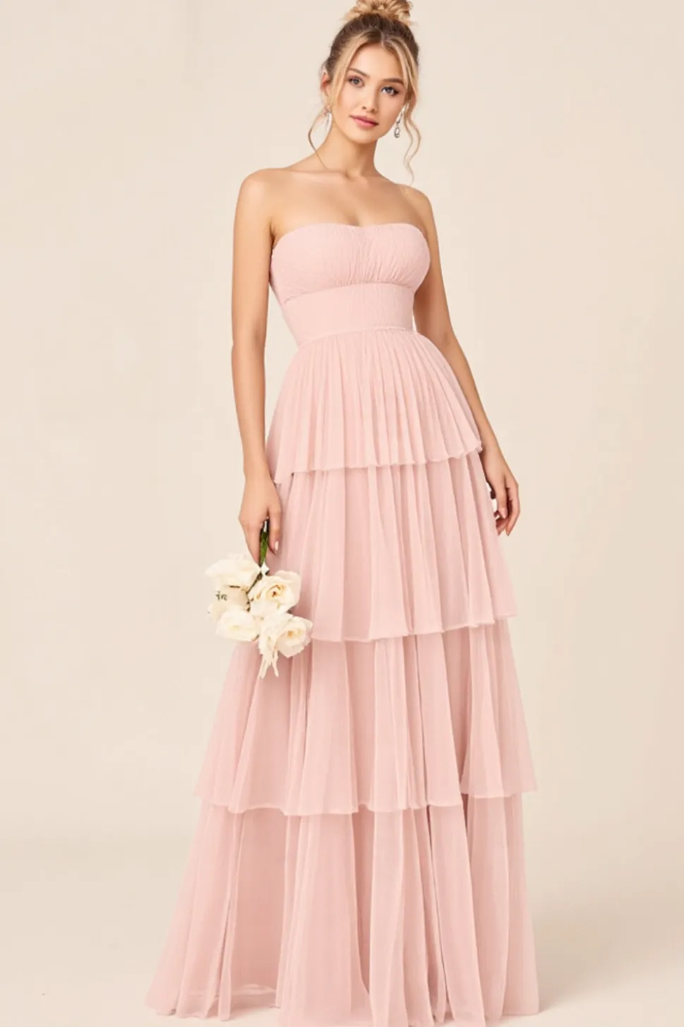 Vestidos Para Casamento Convidada Rosa Doce Sem Alças Babado Longo