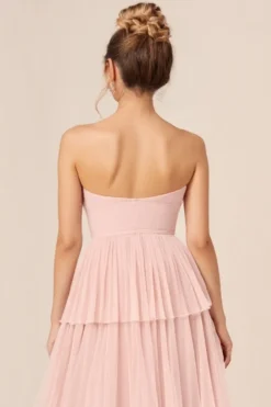 Vestidos Para Casamento Convidada Rosa Doce Sem Alças Babado Longo