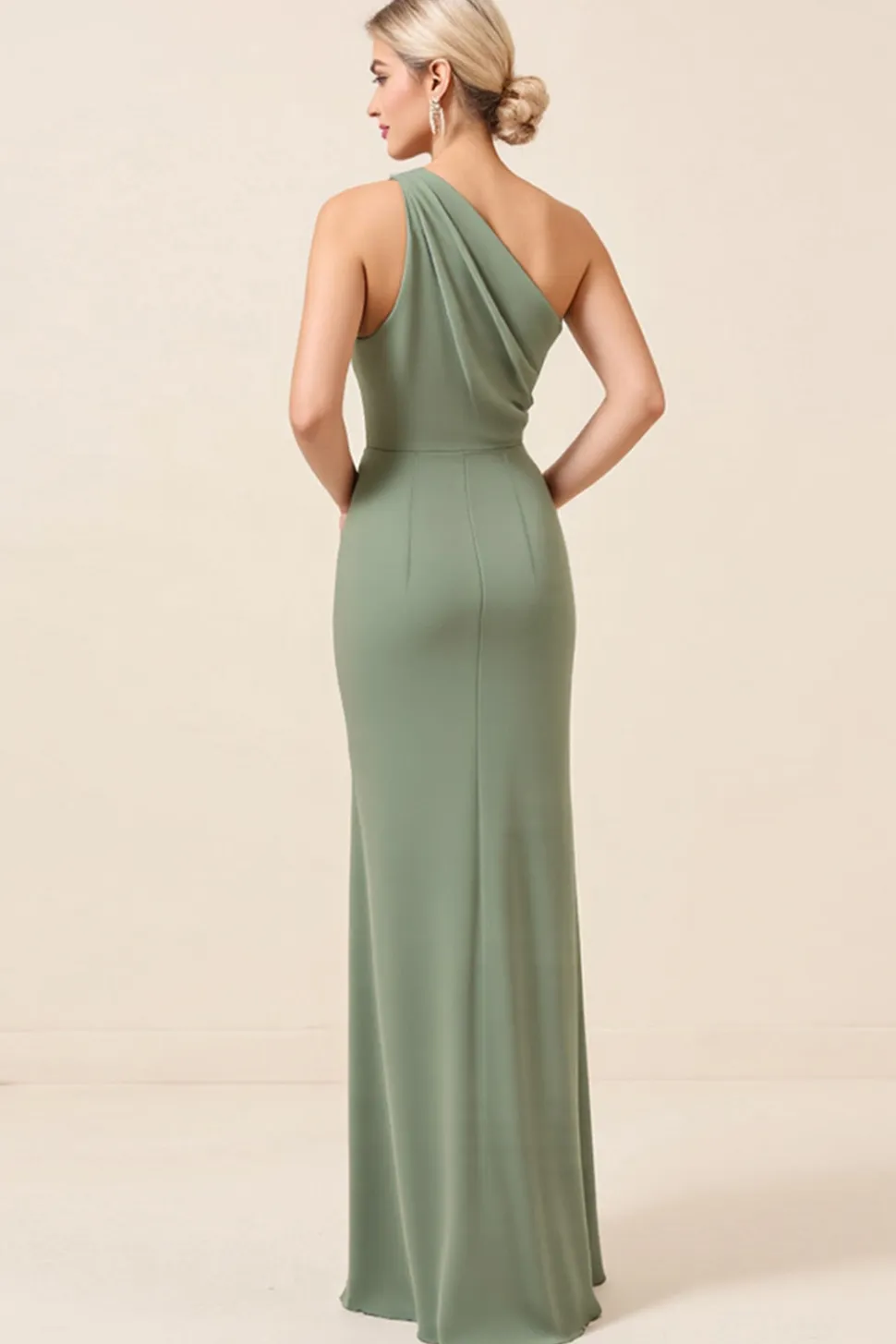 Vestidos Para Casamento Convidada con Fenda Matcha Um Ombro Chiffon Longo