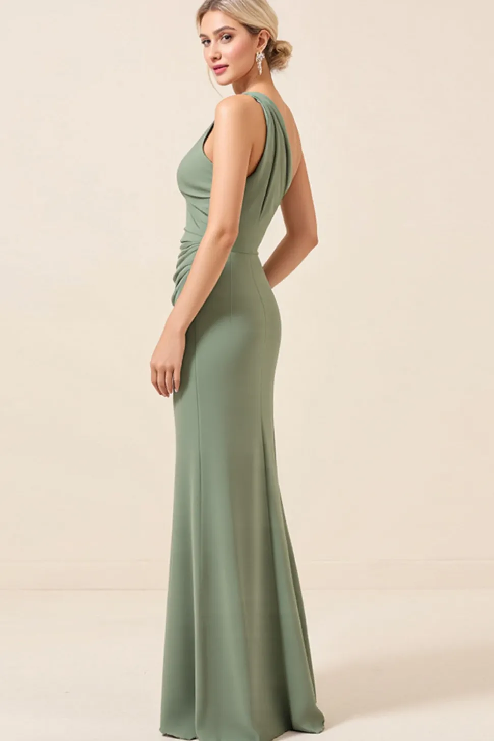 Vestidos Para Casamento Convidada con Fenda Matcha Um Ombro Chiffon Longo