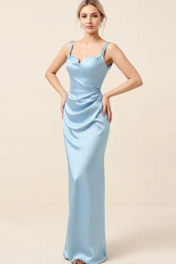 Vestidos Para Casamento Convidada Amarelo Cetim Ruched Longo Bainha